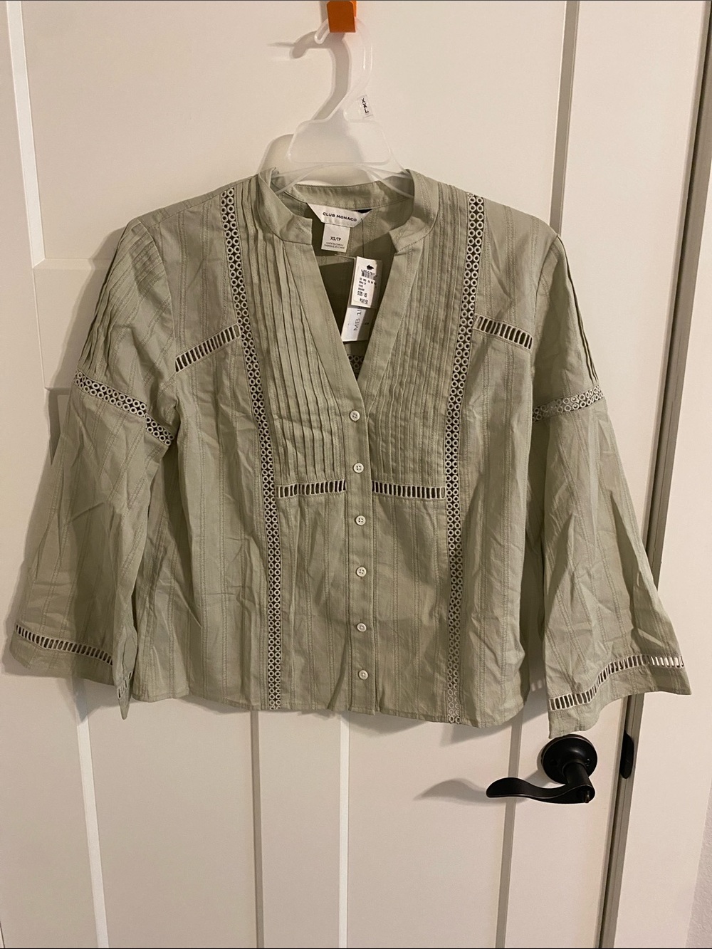 Club Monaco Light Sage Green Eyelet Button-Front Blouse